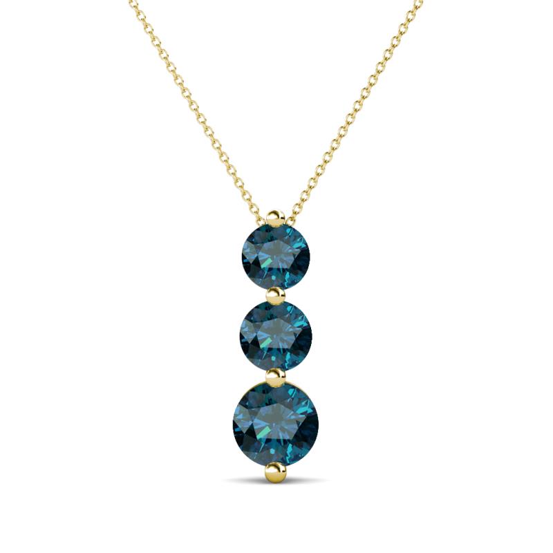 Kesha (4.2mm) Round Blue Diamond Graduated Three Stone Drop Pendant 