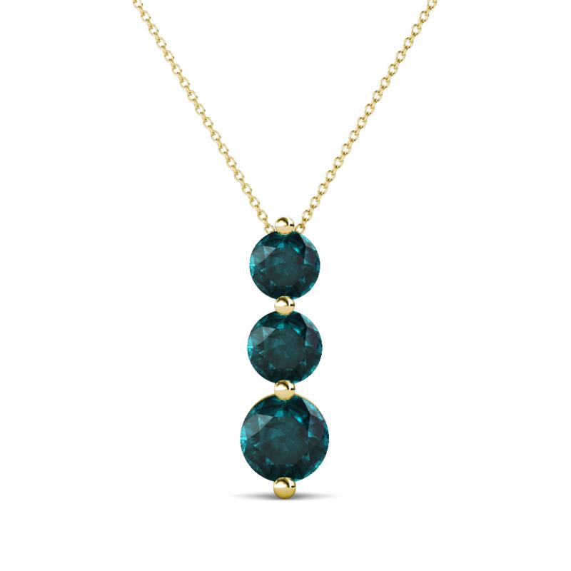 Kesha (4.2mm) Round London Blue Topaz Graduated Three Stone Drop Pendant 