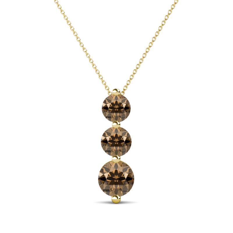 Kesha (4.2mm) Round Smoky Quartz Graduated Three Stone Drop Pendant 