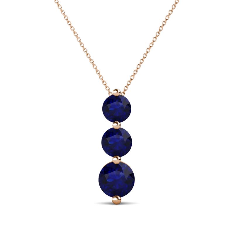 Kesha (4.2mm) Round Blue Sapphire Graduated Three Stone Drop Pendant 