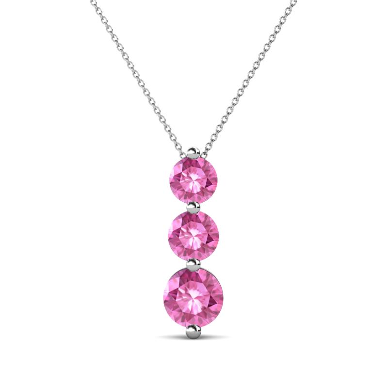 Kesha (4.2mm) Round Pink Sapphire Graduated Three Stone Drop Pendant 