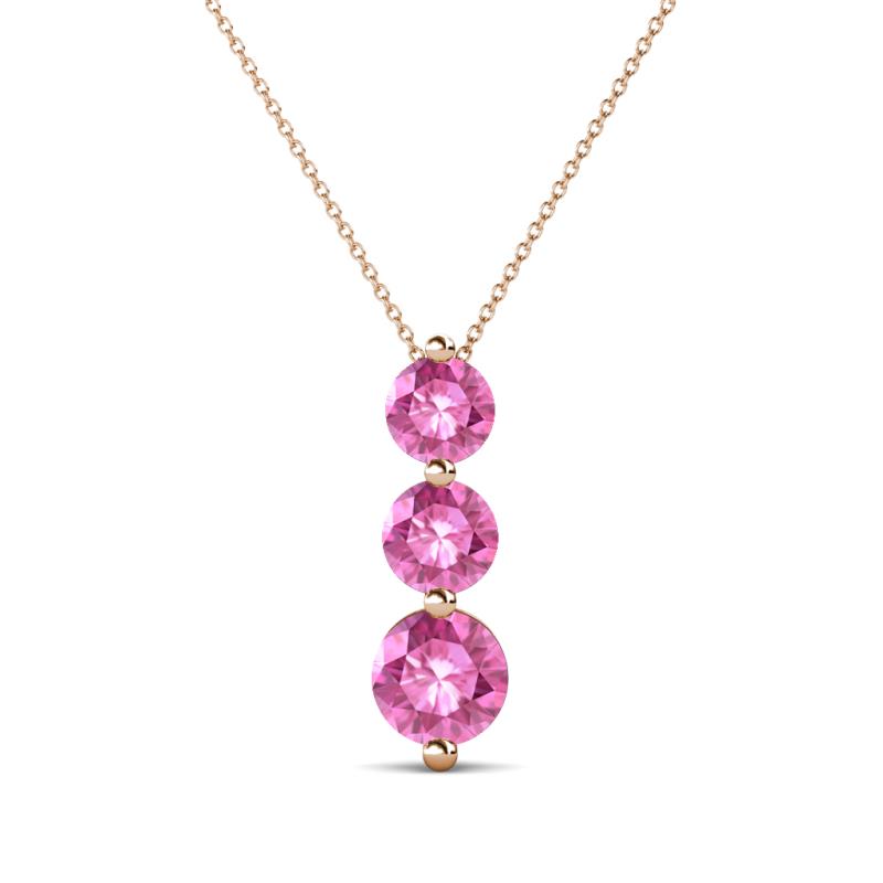 Kesha (4.2mm) Round Pink Sapphire Graduated Three Stone Drop Pendant 