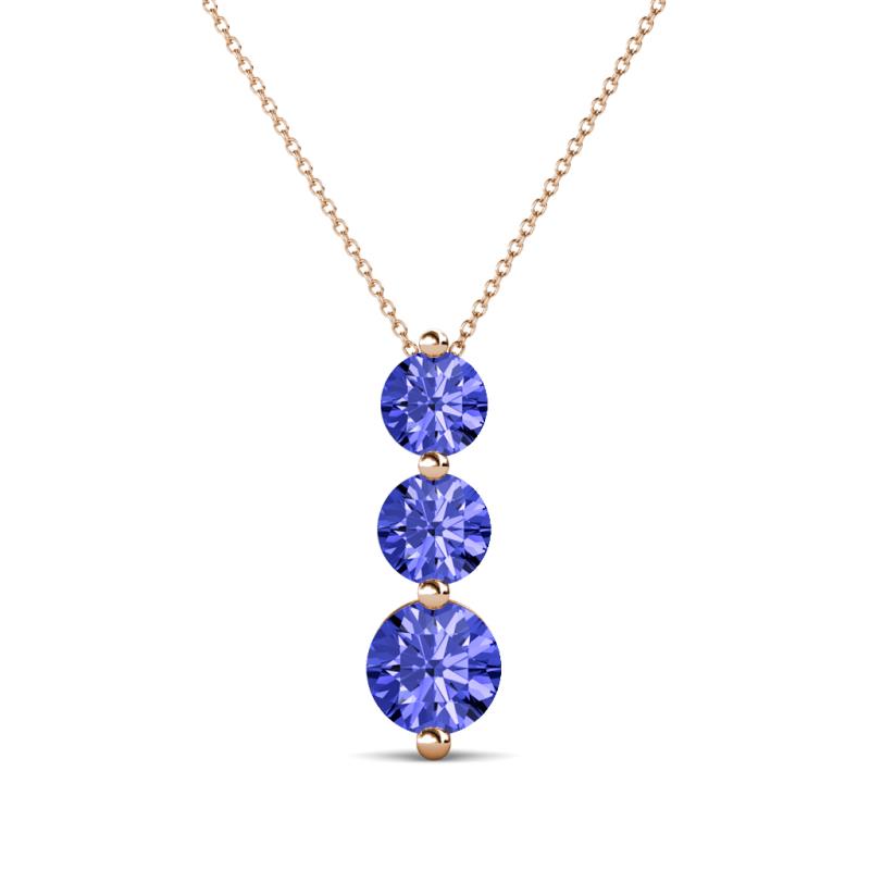Kesha (4.2mm) Round Tanzanite Graduated Three Stone Drop Pendant 