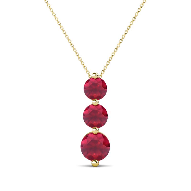 Kesha (4.2mm) Round Ruby Graduated Three Stone Drop Pendant 