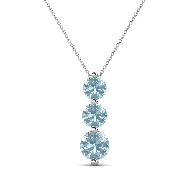 Kesha (4.2mm) Round Aquamarine Graduated Three Stone Drop Pendant 