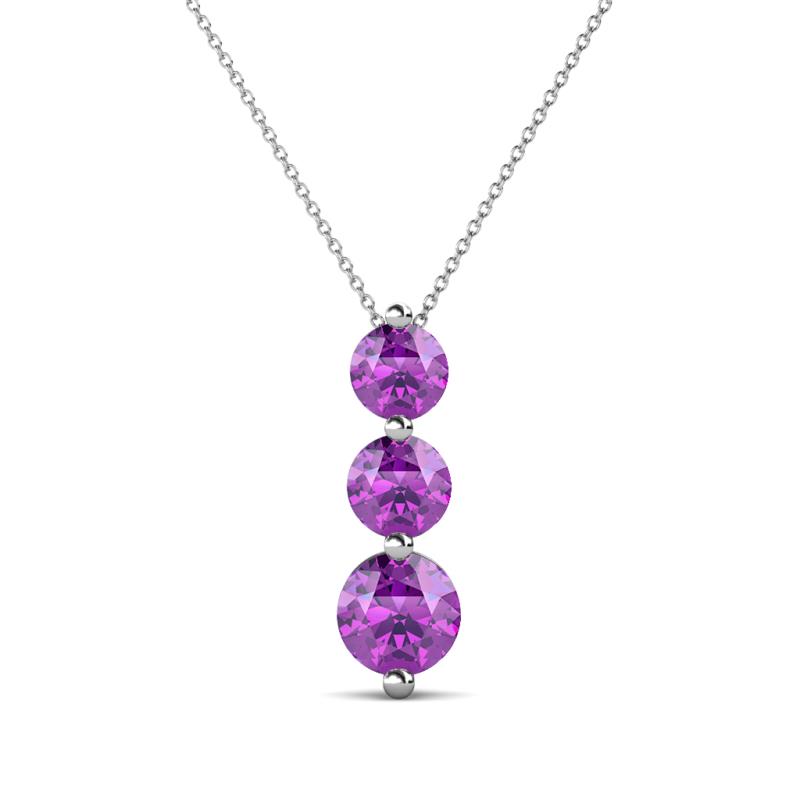 Kesha (4.2mm) Round Amethyst Graduated Three Stone Drop Pendant 