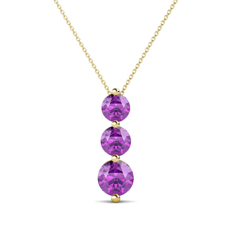 Kesha (4.2mm) Round Amethyst Graduated Three Stone Drop Pendant 