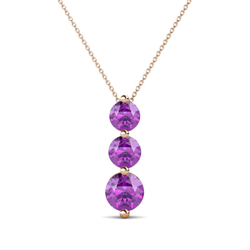 Kesha (4.2mm) Round Amethyst Graduated Three Stone Drop Pendant 