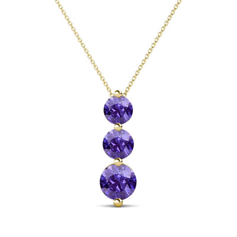 Kesha (4.2mm) Round Iolite Graduated Three Stone Drop Pendant 