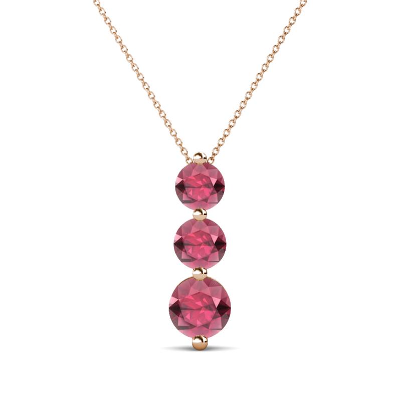 Kesha (4.2mm) Round Rhodolite Garnet Graduated Three Stone Drop Pendant 