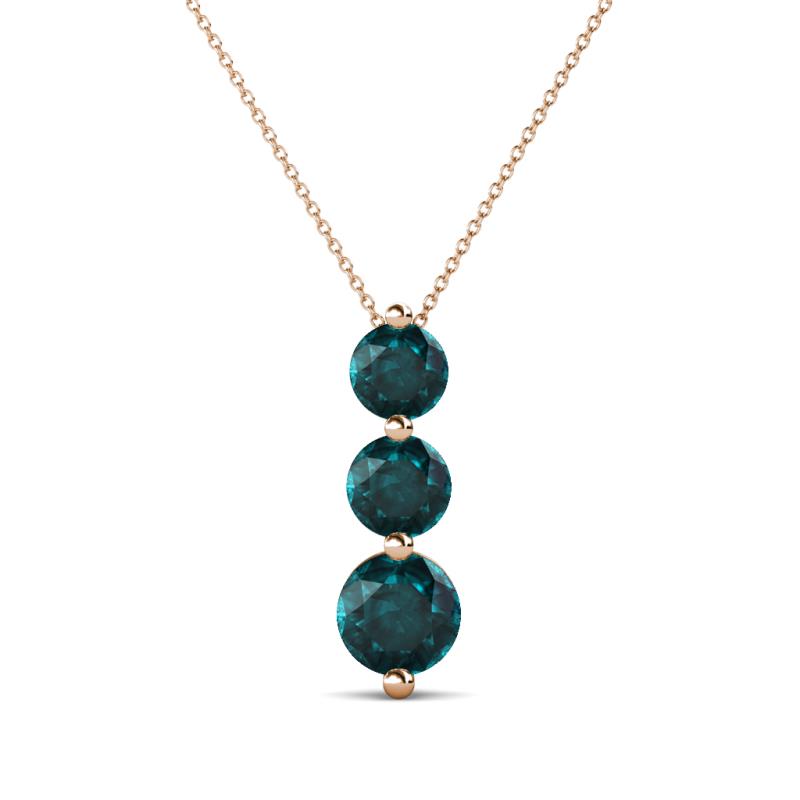 Kesha (4.2mm) Round London Blue Topaz Graduated Three Stone Drop Pendant 