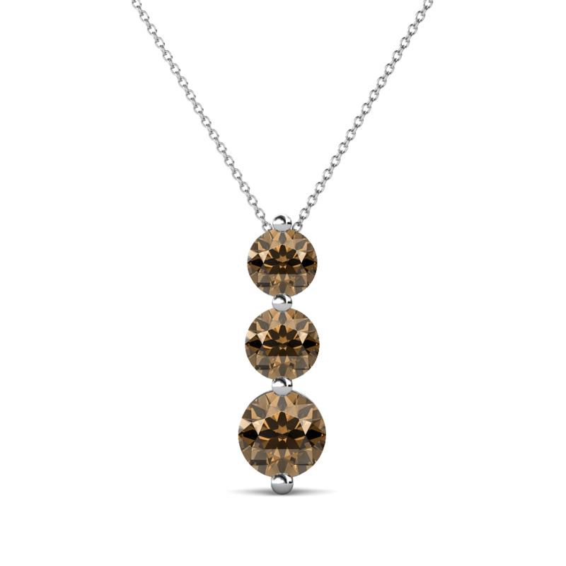 Kesha (4.2mm) Round Smoky Quartz Graduated Three Stone Drop Pendant 