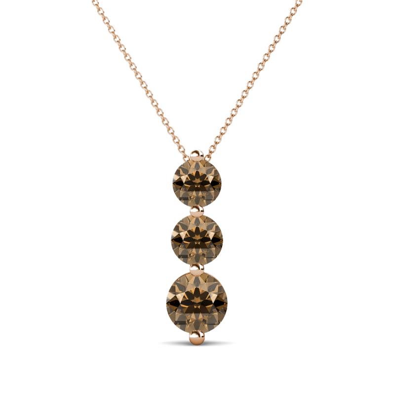 Kesha (4.2mm) Round Smoky Quartz Graduated Three Stone Drop Pendant 