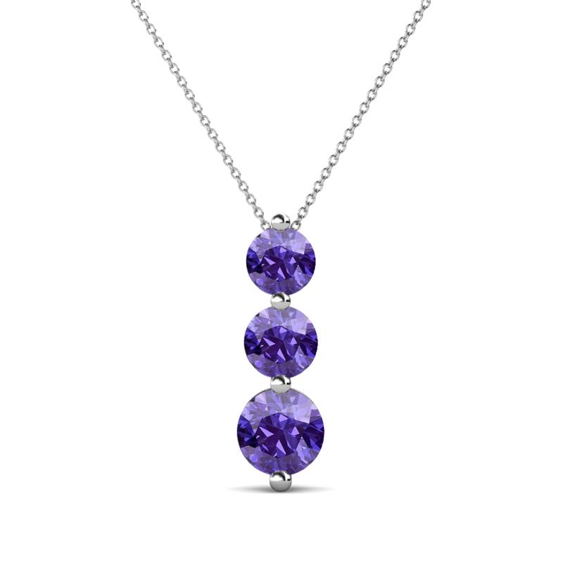 Kesha (4.2mm) Round Iolite Graduated Three Stone Drop Pendant 