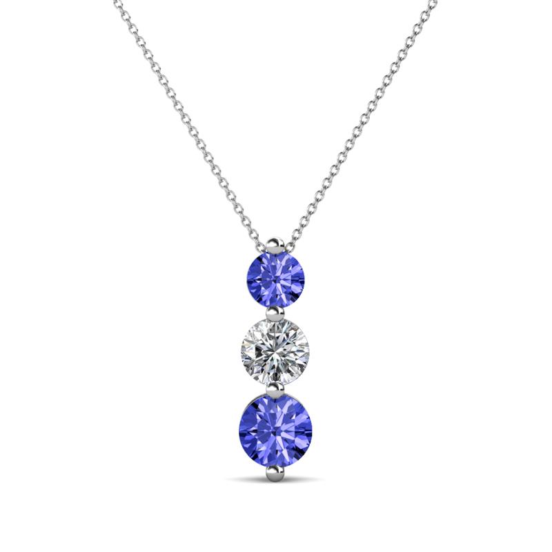 Kesha (4mm) Round Tanzanite and Diamond Graduated Three Stone Drop Pendant 