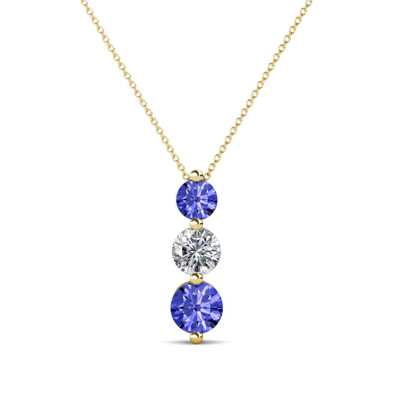 Kesha (4mm) Round Tanzanite and Diamond Graduated Three Stone Drop Pendant 