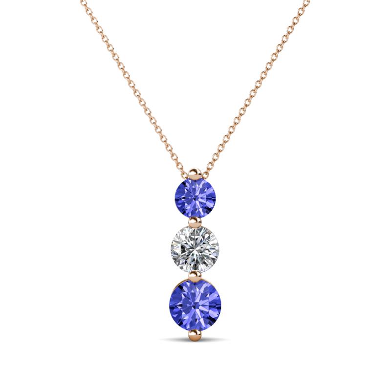 Kesha (4mm) Round Tanzanite and Diamond Graduated Three Stone Drop Pendant 
