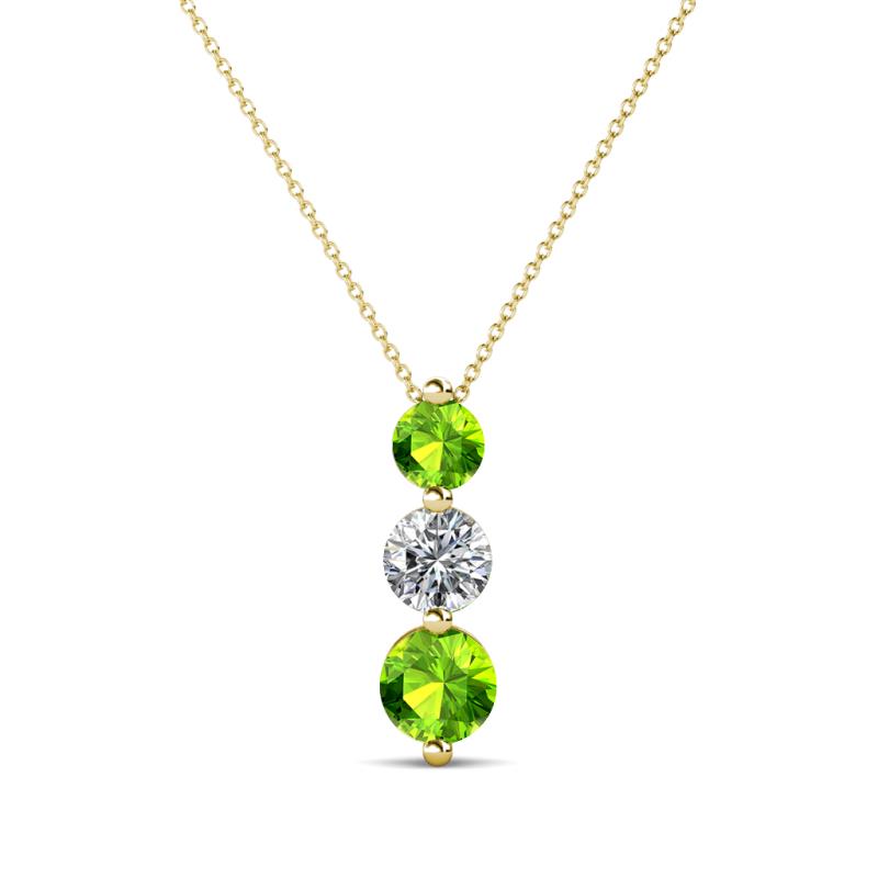 Kesha (4mm) Round Peridot and Diamond Graduated Three Stone Drop Pendant 