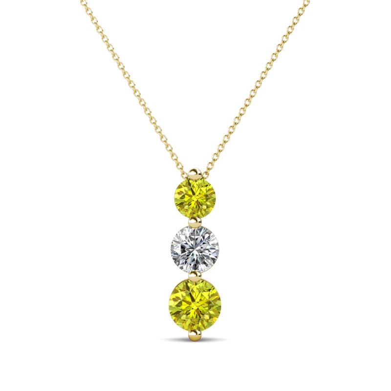 Kesha (4mm) Round Yellow and White Diamond Graduated Three Stone Drop Pendant 