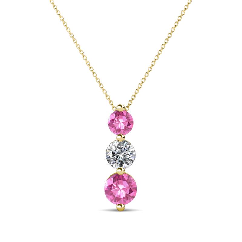 Kesha (4mm) Round Pink Sapphire and Diamond Graduated Three Stone Drop Pendant 