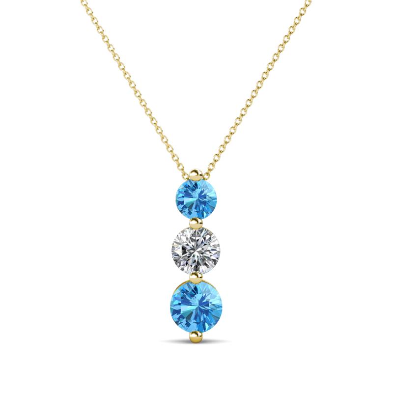 Kesha (4mm) Round Blue Topaz and Diamond Graduated Three Stone Drop Pendant 