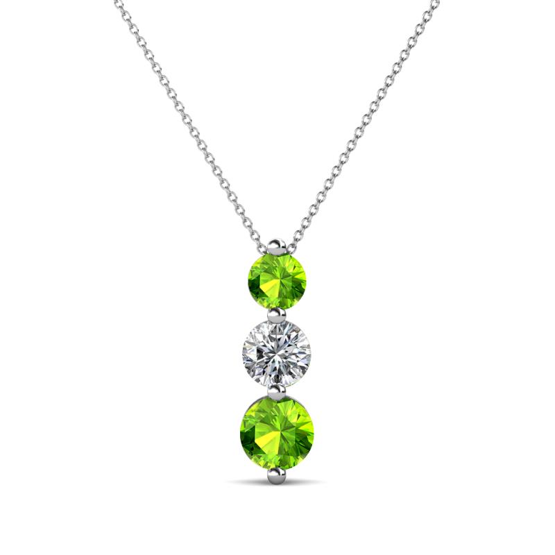 Kesha (4mm) Round Peridot and Diamond Graduated Three Stone Drop Pendant 