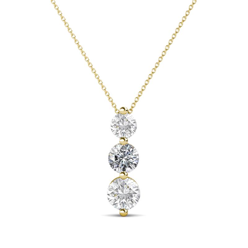 Kesha (4mm) Round White Sapphire and Diamond Graduated Three Stone Drop Pendant 