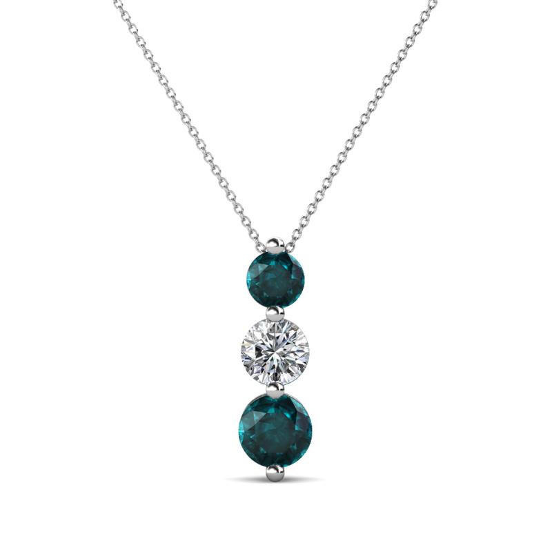 Kesha (4mm) Round London Blue Topaz and Diamond Graduated Three Stone Drop Pendant 
