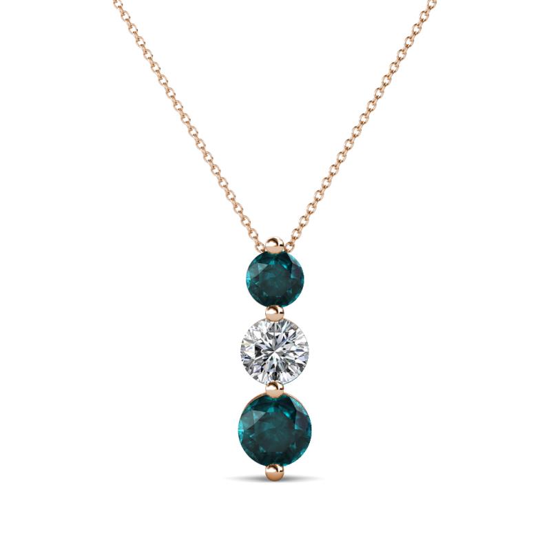Kesha (4mm) Round London Blue Topaz and Diamond Graduated Three Stone Drop Pendant 