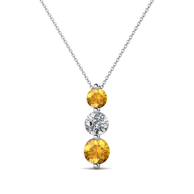 Kesha (4mm) Round Citrine and Diamond Graduated Three Stone Drop Pendant 