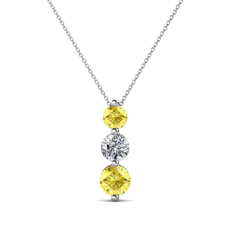 Kesha (4mm) Round Yellow Sapphire and Diamond Graduated Three Stone Drop Pendant 
