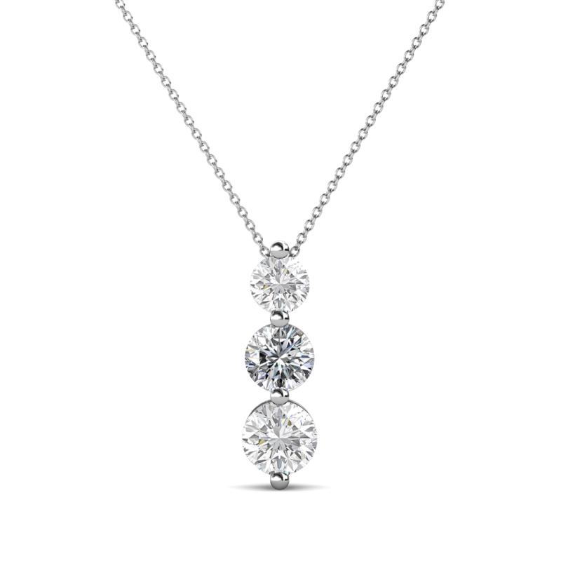 Kesha (4mm) Round White Sapphire and Diamond Graduated Three Stone Drop Pendant 
