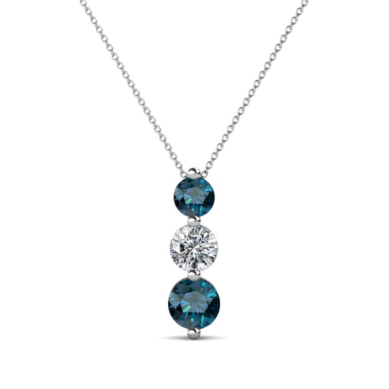 Kesha (4mm) Round Blue and White Diamond Graduated Three Stone Drop Pendant 