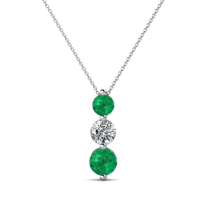 Kesha (4mm) Round Emerald and Diamond Graduated Three Stone Drop Pendant 