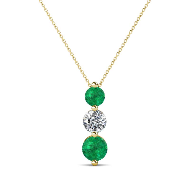 Kesha (4mm) Round Emerald and Diamond Graduated Three Stone Drop Pendant 