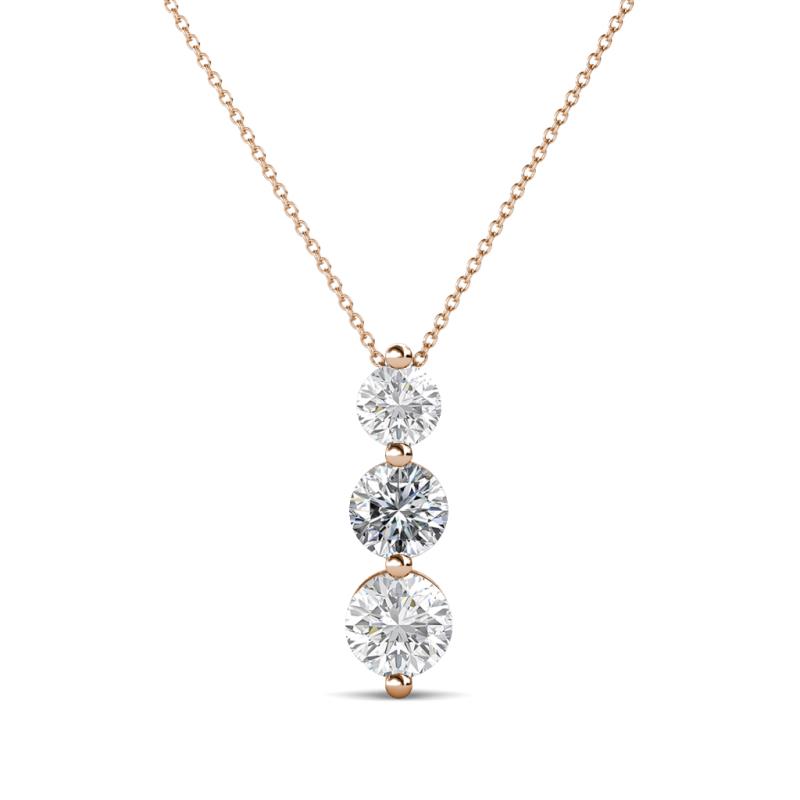 Kesha (4mm) Round White Sapphire and Diamond Graduated Three Stone Drop Pendant 