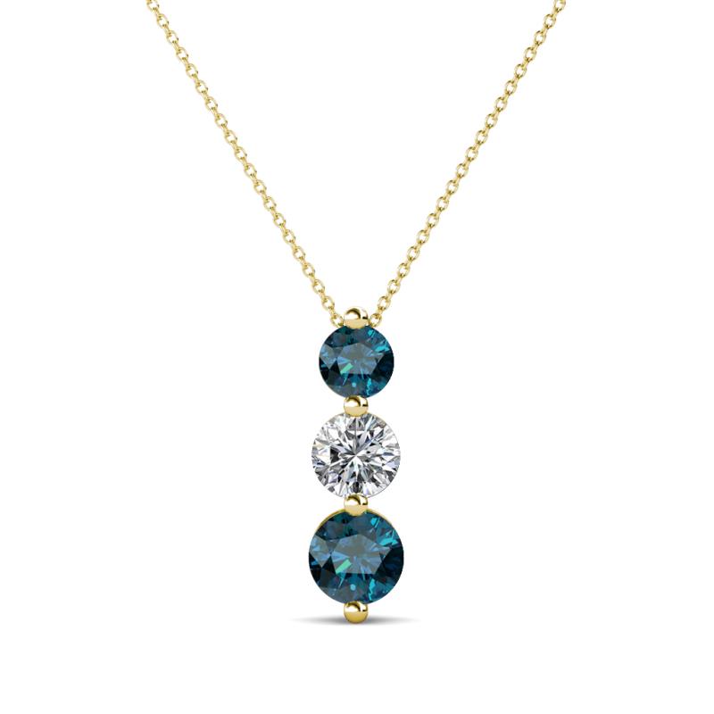 Kesha (4mm) Round Blue and White Diamond Graduated Three Stone Drop Pendant 