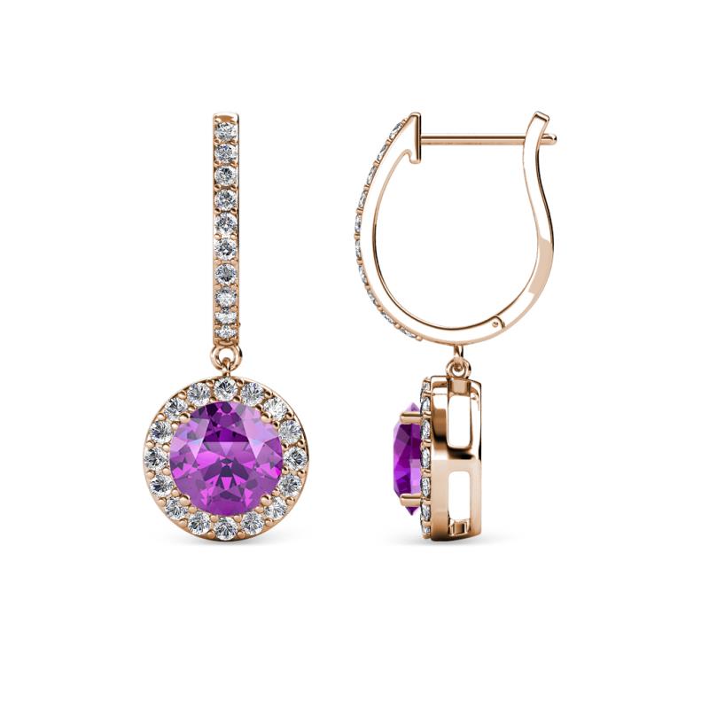 Ilona (6mm) Round Amethyst and Diamond Halo Dangling Earrings 