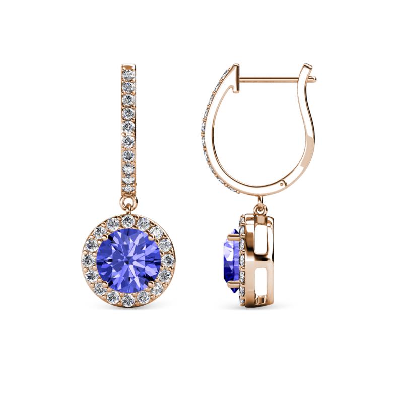 Ilona (6mm) Round Tanzanite and Diamond Halo Dangling Earrings 