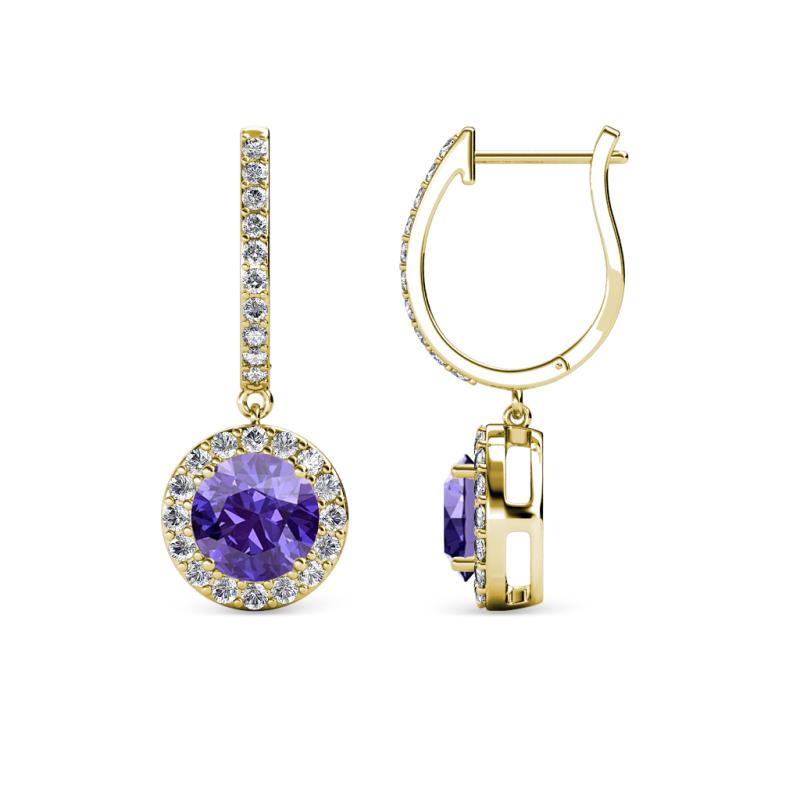Ilona (6mm) Round Iolite and Diamond Halo Dangling Earrings 
