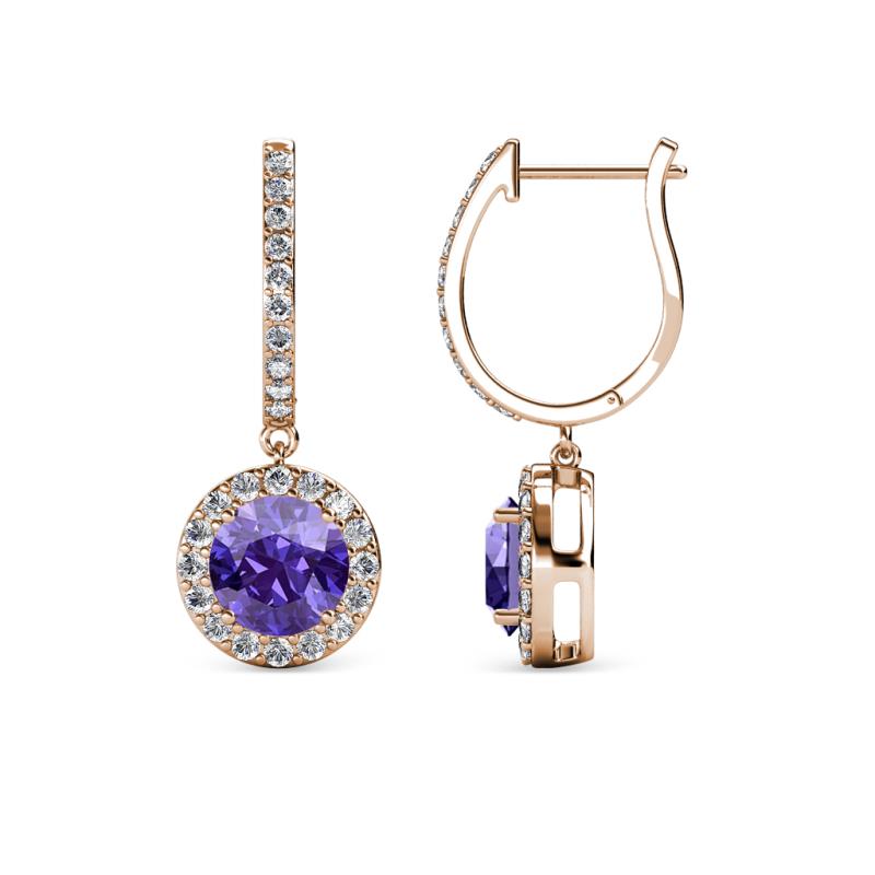 Ilona (6mm) Round Iolite and Diamond Halo Dangling Earrings 