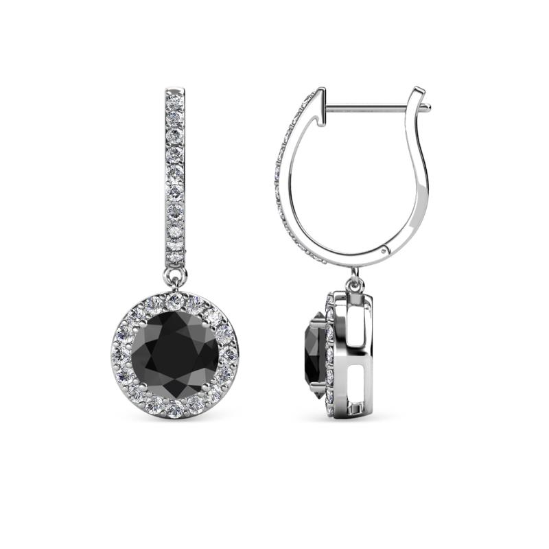 Ilona (6mm) Round Black and White Diamond Halo Dangling Earrings 