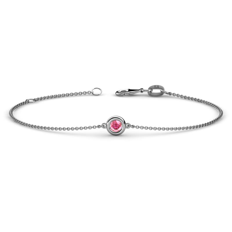 Alys (3.5 mm) Round Pink Tourmaline Solitaire Station Minimalist Bracelet 