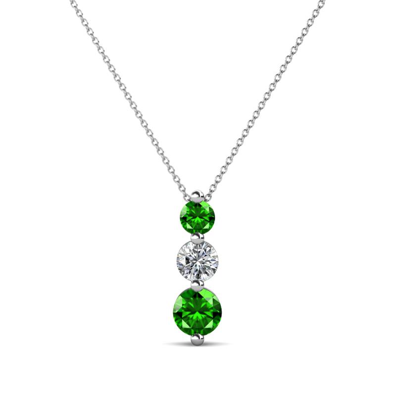 Kesha (4.2mm) Round Green Garnet and Diamond Graduated Three Stone Drop Pendant 