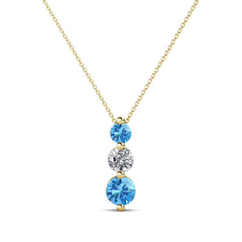 Kesha (4.2mm) Round Blue Topaz and Diamond Graduated Three Stone Drop Pendant 