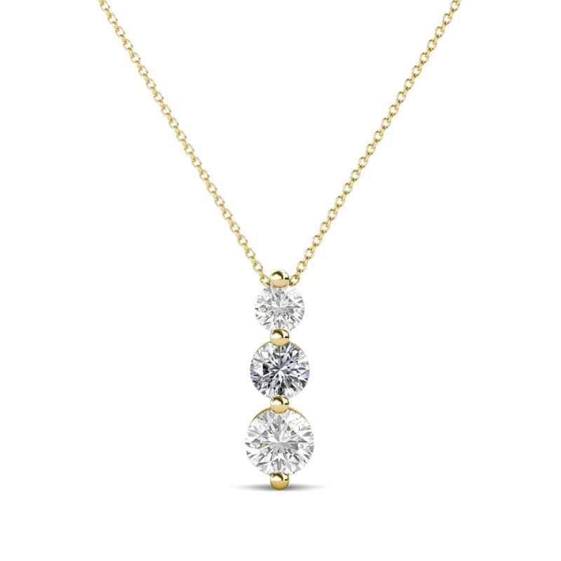 Kesha (4.2mm) Round White Sapphire and Diamond Graduated Three Stone Drop Pendant 