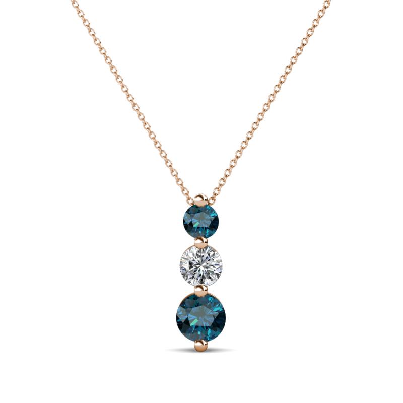 Kesha (4.2mm) Round Blue and White Diamond Graduated Three Stone Drop Pendant 