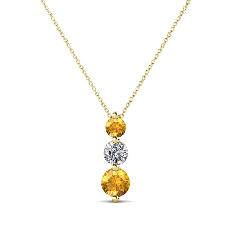 Kesha (4.2mm) Round Citrine and Diamond Graduated Three Stone Drop Pendant 