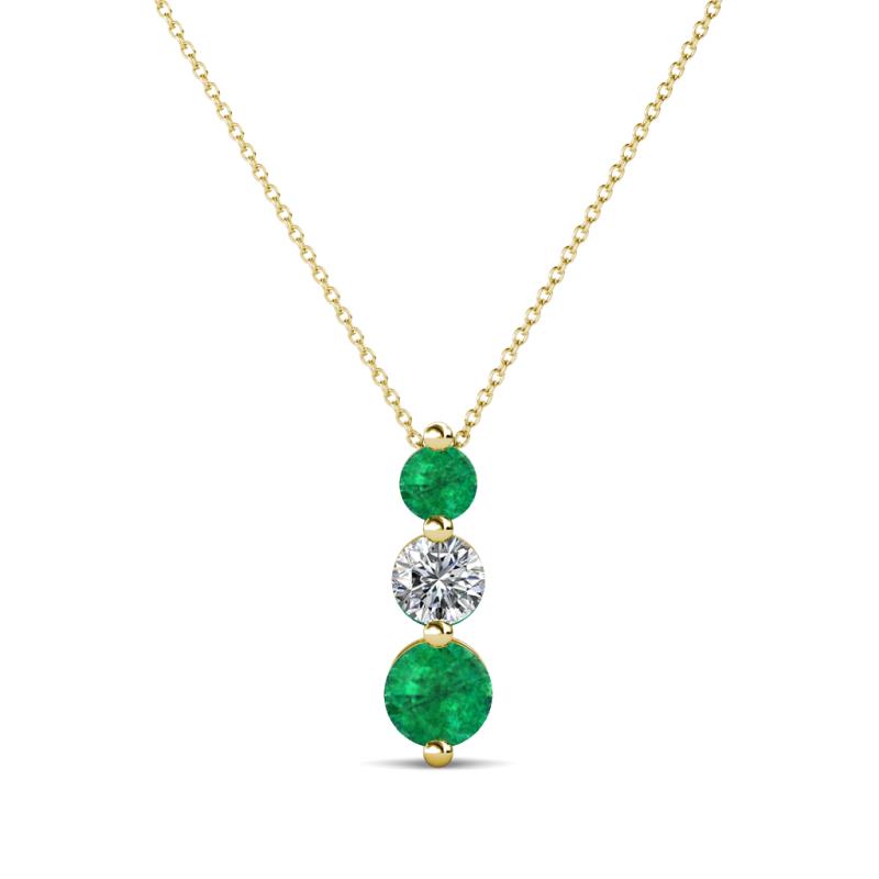 Kesha (4.2mm) Round Emerald and Diamond Graduated Three Stone Drop Pendant 