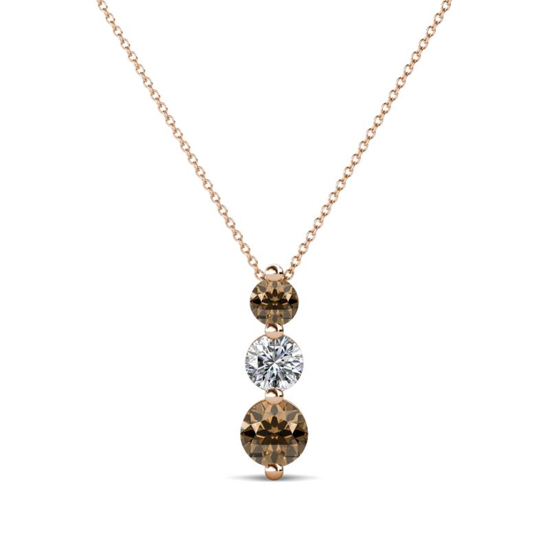 Kesha (4.2mm) Round Smoky Quartz and Diamond Graduated Three Stone Drop Pendant 